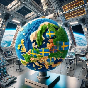 A Child's globe made from blocks in a space station